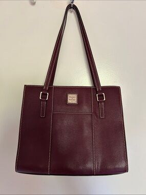 Dooney & Bourke Wine Leather Tote with Contrast Stitching
